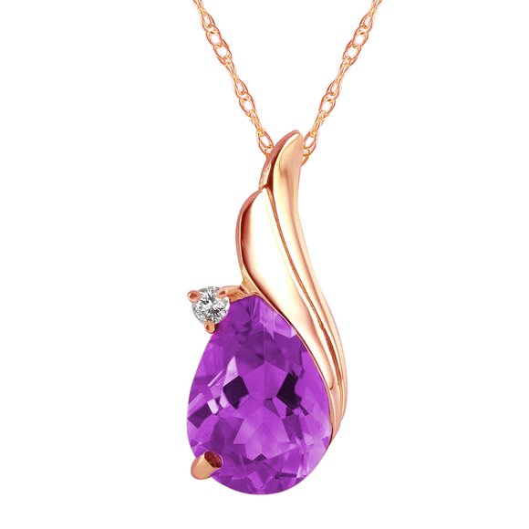 SOLID GOLD NECKLACE WITH DIAMOND AMETHYST (Rose Gold)